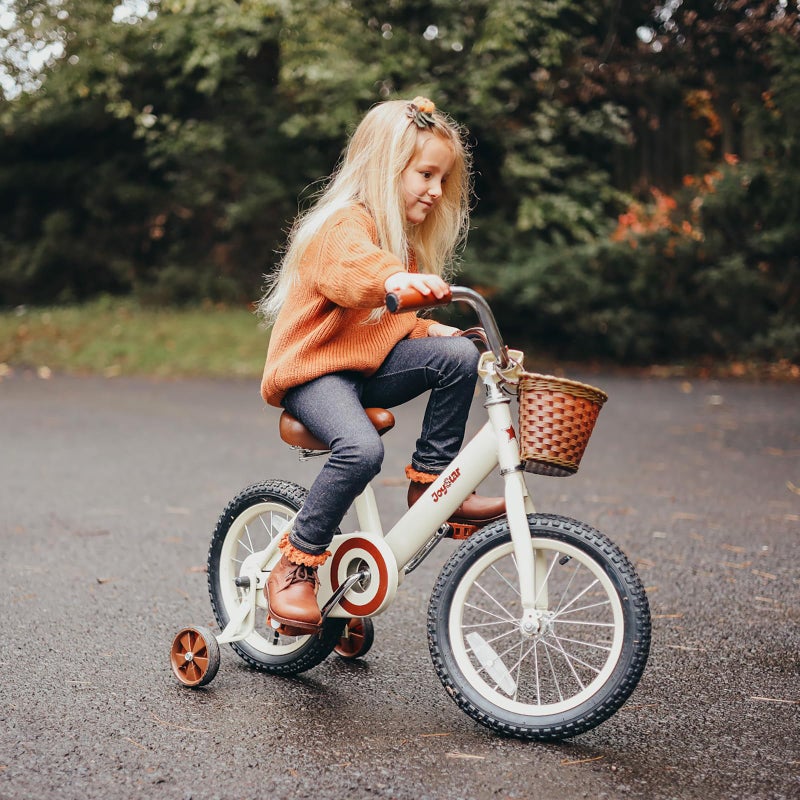 JOYSTAR 14 Inch Kids Bikes with Training Wheels & Basket, Vintage Girls Bike for Toddler of 3-5 Years Old Girls & Boys, Kids Bicycle, Beige - Image 5